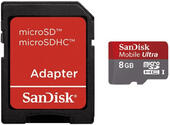 Карта памяти SanDisk (SDSDQY-008G-U46A) стандарт Ultra MicroSDHC 8GB Class 6 + adapter