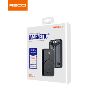 Внешний аккумулятор с беспроводной зарядкой Recci RPB-P18 Magnetic MagSafe 10000мАч, 22.5+PD20 Вт, gray