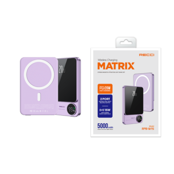 Внешний аккумулятор с беспроводной зарядкой Recci RPB-W15 Power Bank 5000мАч, 20 Вт, фиолетовый